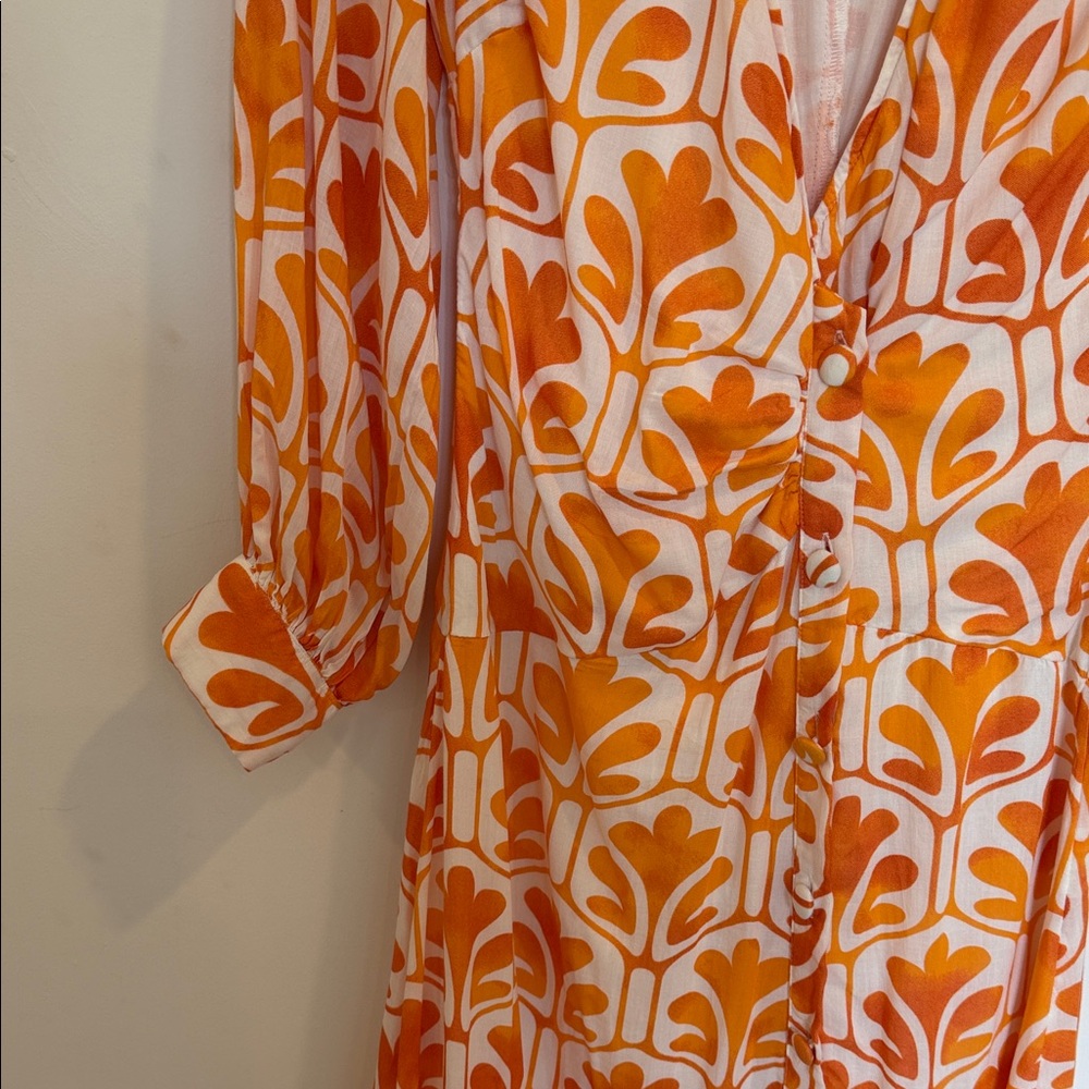 Anthropologie Orange and Cream Floral-Print Long Sleeve Maxi Dress - Picture 5 of 13